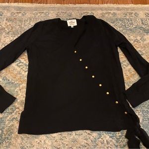 Sezane Tie Front Gold Button Cardigan